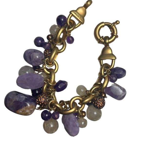 Carolee Lux Chunky Dangle Amethyst Brushed Gold Tone Bracelet - Picture 7 of 9